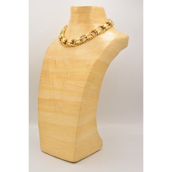 Givenchy Vintage Collar Necklace Brushed Gold Textured Chunky Signed 1980s 9A - Picture 8 of 12